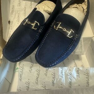 Amali Navy Blue Suede Driving Mocassin Loafers Classic Slip-Ons with Horsebit